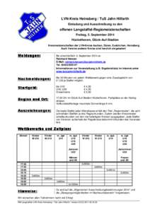 LVN-Kreis Heinsberg / TuS Jahn Hilfarth Einladung und Ausschreibung zu den offenen Langstaffel-Regiomeisterschaften Freitag, 5. September 2014 Hückelhoven, Glück-Auf-Stadion