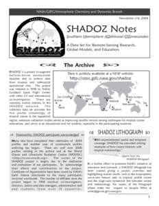 NASA/GSFC/Atmospheric Chemistry and Dynamics Branch Newsletter n°6, 2004 SHADOZ Notes Southern Hemisphere ADditional OZonesondes: A Data Set for Remote Sensing Research,