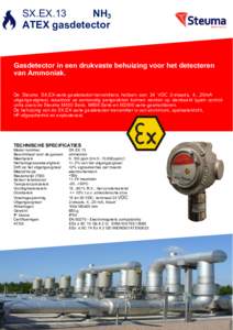 SX.EX.13 NH3 ATEX gasdetector Gasdetector in een drukvaste behuizing voor het detecteren van Ammoniak.