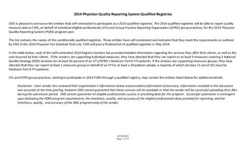 2014 Qualified Registry Vendor Posting