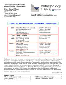 Limnogeology Division Newsletter Volume 2. Number 1. JanuaryEditor: Michael R Rosen US Geological Survey 333 West Nye Lane Carson City, NV 89706