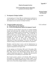 Appendix V Panel on Economic Services List of outstanding items for discussion (position as at 6 October[removed]Proposed timing for discussion