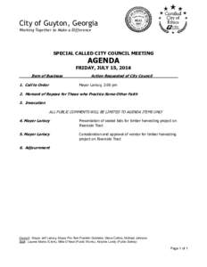 City of Guyton, Georgia Working Together to Make a Difference SPECIAL CALLED CITY COUNCIL MEETING  AGENDA