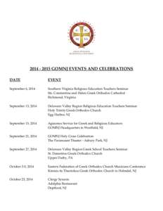 [removed]GOMNJ EVENTS AND CELEBRATIONS DATE EVENT  September 6, 2014