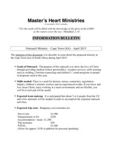 !  Master’s Heart Ministries! (A non-profit, 501c3, ministry)  “For the earth will be filled with the knowledge of the glory of the LORD