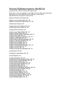 Insecta-Ephemeroptera checkList (generated Tue Feb 12 19:01:45 +[removed]from FADA website) Barber-James, H., Sartori, M., Gattolliat, J-L. and J. Webb, 2013 Jan 21, World checklist of freshwater