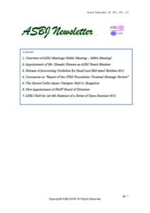 Issued September 20, 2011 (No[removed]Contents 1. Overview of ASBJ Meetings (225th Meeting – 229th Meeting) 2. Appointment of Mr. Hisaaki Hirama as ASBJ Board Member