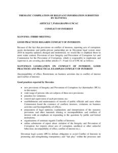 THEMATIC COMPILATION OF RELEVANT INFORMATION SUBMITTED BY SLOVENIA ARTICLE 7, PARAGRAPH 4 UNCAC CONFLICT OF INTEREST  SLOVENIA (THIRD MEETING)