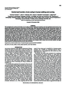 523 The Journal of Experimental Biology 212, Published by The Company of Biologists 2009 doi:jebControl and function of arm swing in human walking and running