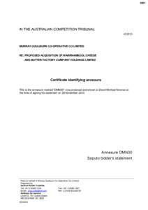 0001  IN THE AUSTRALIAN COMPETITION TRIBUNAL of[removed]MURRAY GOULBURN CO-OPERATIVE CO LIMITED