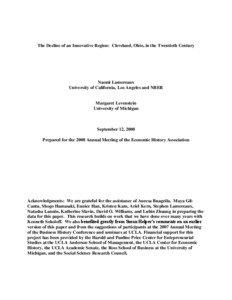 Macroeconomics / Venture capital / Innovation / Business history / Silicon Valley / Cleveland / Charles F. Brush / Economic growth / Deindustrialization / Economics / Geography of California / Kenneth Sokoloff