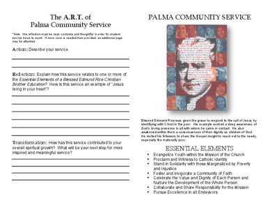 The A.R.T. of Palma Community Service PALMA COMMUNITY SERVICE  *Note: this reflection must be neat, complete and thoughtful in order for student