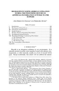 HIGHLIGHTS IN NORTH AMERICAN LITIGATION DURING THE TWENTIETH CENTURY ON ARTIFICIAL FLUORIDATION OF PUBLIC WATER SUPPLIES JOHN REMINGTON GRAHAM* AND PIERRE-JEAN MORIN** Table of Contents