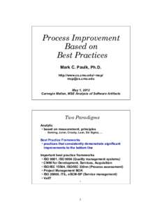 Process Improvement Based on Best Practices  Mark C. Paulk, Ph.D.  http://www.cs.cmu.edu/~mcp/  
