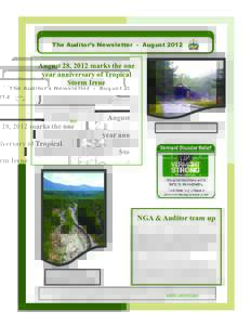 The Auditor’s Newsletter - August[removed]August 28, 2012 marks the one year anniversary of Tropical Storm Irene This month’s newsletter is dedicated to the one year anniversary of Tropical Storm Irene. We would like o