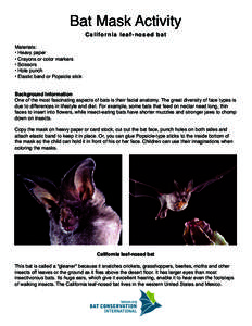 Bat Mask Activity C a l i f o rnia leaf-nosed bat Materials: • Heavy paper • Crayons or color markers • Scissors