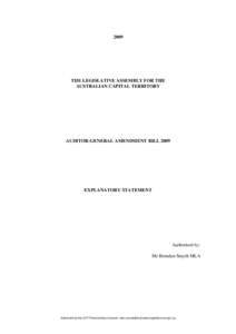 2009  THE LEGISLATIVE ASSEMBLY FOR THE AUSTRALIAN CAPITAL TERRITORY  AUDITOR-GENERAL AMENDMENT BILL 2009