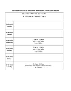 International School of Information Management, University of Mysore Time Table – 10th to 15th October, 2011 M.TechSemester – 3 & Monday