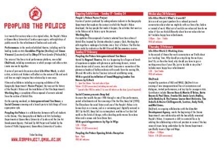 peopling the palace In a twenty-first century take on its original ethos, the People’s Palace at Queen Mary University of London opens again, with eight days of public events for the refreshment of bodies and souls wit
