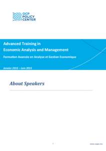 Advanced Training in Economic Analysis and Management Formation Avancée en Analyse et Gestion Economique Janvier 2015 – Juin 2015