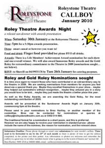 Roleystone Theatre  CALLBOY JanuaryRoley Theatre Awards Night