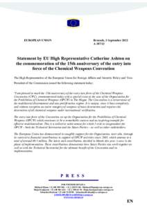 EUROPEA1 U1IO1  Brussels, 3 September 2012 A[removed]Statement by EU High Representative Catherine Ashton on
