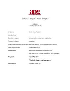 National Capital Area Chapter AGENDA Saturday, April 20, 2013 Welcome: