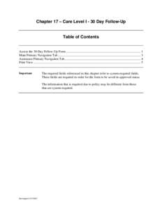 Chapter 17 – Care Level I - 30 Day Follow-Up  Table of Contents Access the 30-Day Follow-Up Form .............................................................................................. 1 Main Primary Navigation 