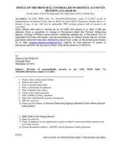 OFFICE OF THE PRINCIPAL CONTROLLER OF DEFENCE ACCOUNTS (PENSION) ALLAHABAD (In the matter of Hon’ble Supreme Court Order dated[removed]on Rank Pay) ACCORDING TO GOI, MOD letter No[removed]D(Pen/Sers) dated[removed]