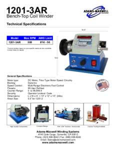 1201-3AR Bench-Top Coil Winder Technical Specifications 10.0”  Model
