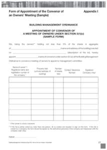 Form of Appointment of the Convenor of an Owners’ Meeting (Sample) Appendix I  BUILDING MANAGEMENT ORDINANCE