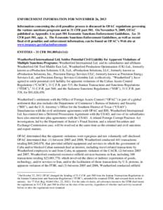 Office of Foreign Assets Control / Cuban Assets Control Regulations / Weatherford International / Weatherford /  Texas / Economic sanctions / International sanctions / International relations / International trade