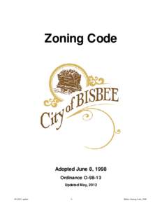 Zoning Code  Adopted June 8, 1998 Ordinance O[removed]Updated May, 2012