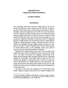 Amputated Lives: Coping with Chemical Sensitivity by Alison Johnson Introduction Four cataclysmic events have rocked the United States in the last two