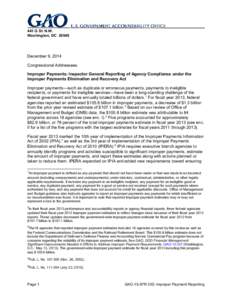 GAO-15-87R, Improper Payments: Inspector General Reporting of Agency Compliance under the Improper Payments Elimination and Recovery Act