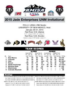 2015 Jade Enterprises UNM Invitational FIS-U • USSA • RM Nordic UNIVERSITY OF NEW MEXICO, Host January 30-31, 2015 Red River, N.M. (Alpine) SL #1: January 30 • SL #2: January 31