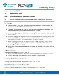 Laboratory Bulletin Date: September 29, 2014  To: