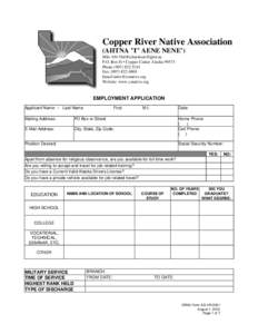 Copper River Native Association (AHTNA ’T’ AENE NENE’) Mile 104 Old Richardson Highway P.O. Box H • Copper Center Alaska[removed]Phone[removed]Fax: ([removed]