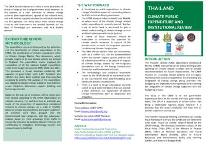 The CPEIR found evidence that there is some awareness of climate change at the local government level. However, in the absence of a clear definition of climate change activities (and expenditures) agreed at the national 