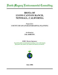 David Magney Environmental Consulting BIOTA OF LYONS CANYON RANCH, NEWHALL, CALIFORNIA Prepared for: