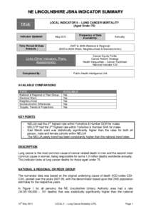 NE LINCOLNSHIRE JSNA INDICATOR SUMMARY