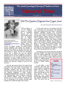 The Jewish Genealogical Society of Hamilton and Area  Treasured Times Vol. 6 Issue 2  www.jgsh.org