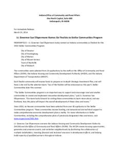 Indiana Office of Community and Rural Affairs One North Capitol, Suite 600 Indianapolis, IN[removed]For Immediate Release: March 19, 2014