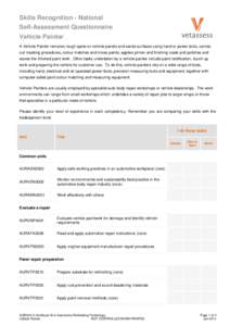 Skills Recognition - National Self-Assessment Questionnaire Vehicle Painter A Vehicle Painter removes rough spots on vehicle panels and sands surfaces using hand or power tools, carries out masking procedures, colour mat