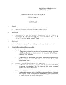 REGULAR BOARD MEETING SEPTEMBER 13, 2012 URBAN REDEVELOPMENT AUTHORITY OF PITTSBURGH AGENDA “A”