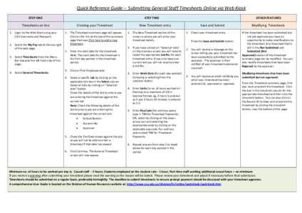 Quick Reference Guide –General Staff Timesheets Online via Web Kiosk