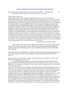 Southern Campaigns American Revolution Pension Statements & Rosters Pension Application of Asher Crockett alias James Anderson W2533 Sarah Crockett Transcribed and annotated by C. Leon Harris. Revised 21 July[removed]VA