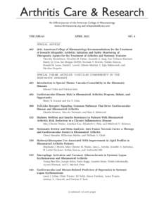 Arthritis Care & Research An Official Journal of the American College of Rheumatology www.arthritiscareres.org and wileyonlinelibrary.com VOLUME 63