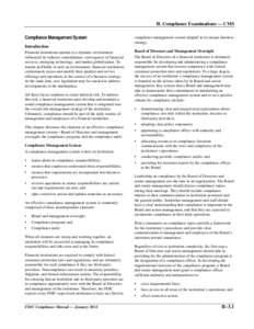 II. Compliance Examinations — CMS Compliance Management System compliance management system adapted to its unique business strategy.