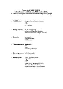 Topics for 69th EU/US IPM in San Francisco and Palo Alto, 3-6 December 2010, as raised by European Parliament Members and political groups o Civil Liberties: